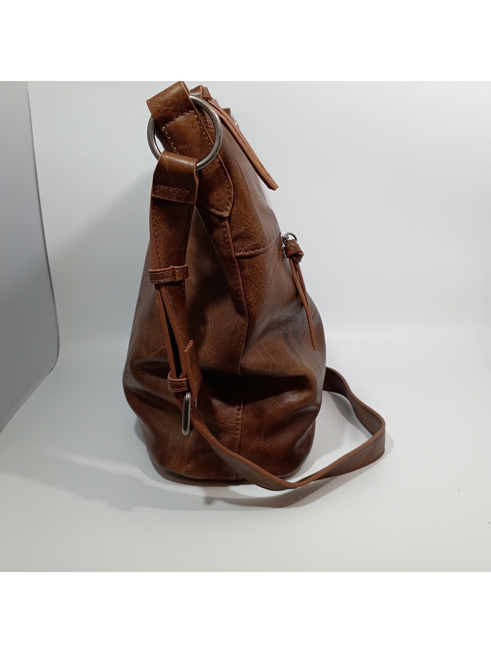 Joy Susan Vegan Leather Hobo Bucket Bag Cognac Brown Purse Handbag Boho - Picture 2 of 13